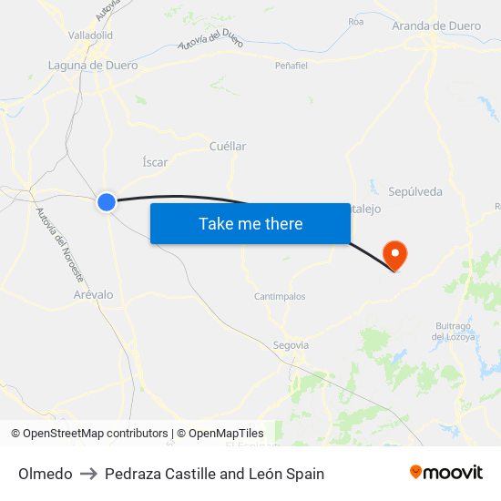 Olmedo to Pedraza Castille and León Spain map