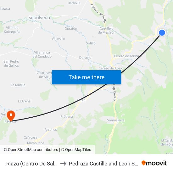 Riaza (Centro De Salud) to Pedraza Castille and León Spain map
