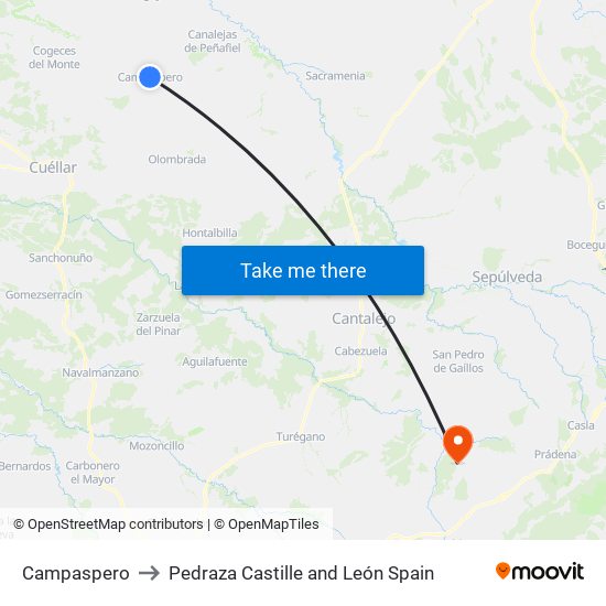 Campaspero to Pedraza Castille and León Spain map