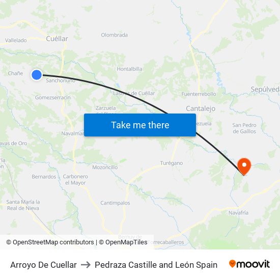 Arroyo De Cuellar to Pedraza Castille and León Spain map