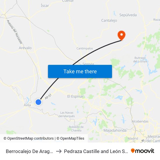 Berrocalejo De Aragona to Pedraza Castille and León Spain map
