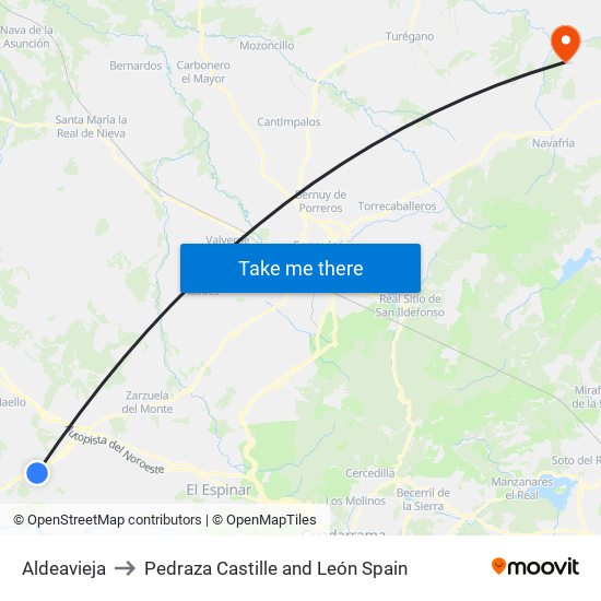 Aldeavieja to Pedraza Castille and León Spain map