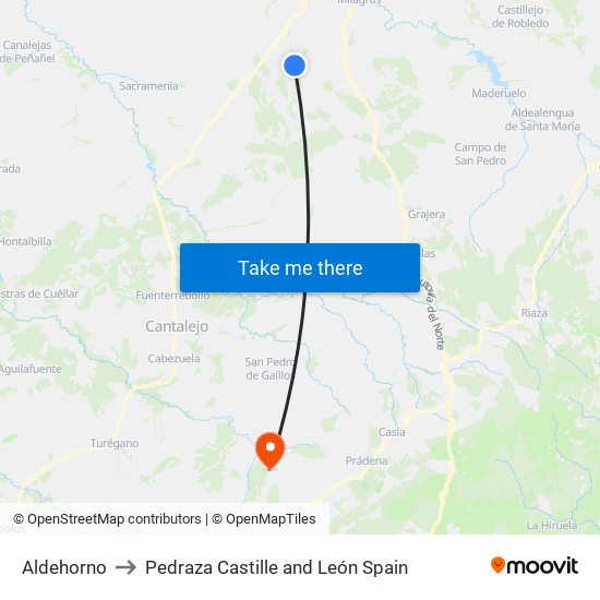 Aldehorno to Pedraza Castille and León Spain map