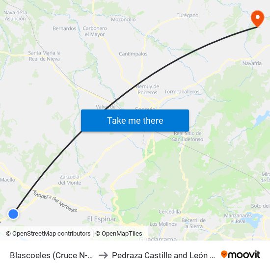 Blascoeles (Cruce N-110) to Pedraza Castille and León Spain map