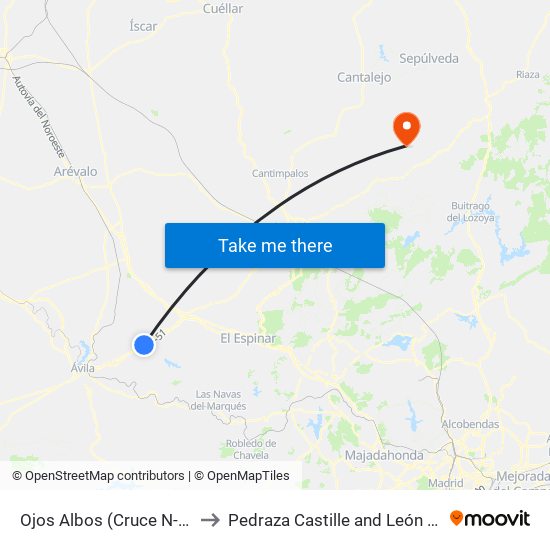Ojos Albos (Cruce N-110) to Pedraza Castille and León Spain map