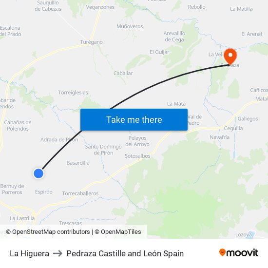 La Higuera to Pedraza Castille and León Spain map