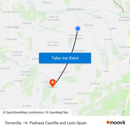 Torrecilla to Pedraza Castille and León Spain map