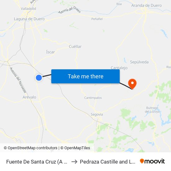 Fuente De Santa Cruz (A Demanda) to Pedraza Castille and León Spain map