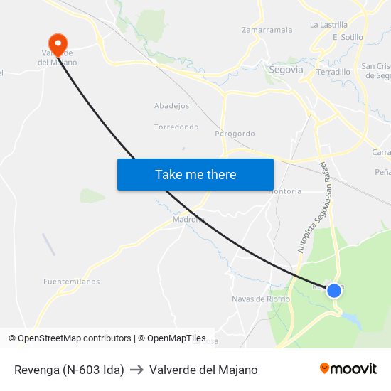 Revenga (N-603 Ida) to Valverde del Majano map
