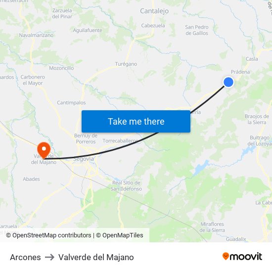 Arcones to Valverde del Majano map