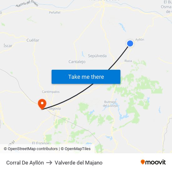 Corral De Ayllón to Valverde del Majano map