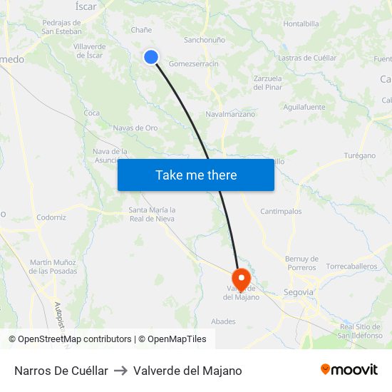 Narros De Cuéllar to Valverde del Majano map