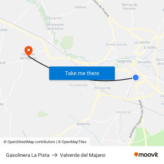 Gasolinera La Pista to Valverde del Majano map