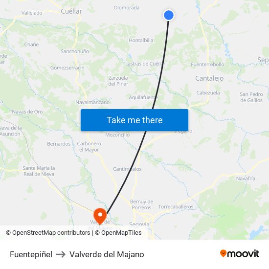 Fuentepiñel to Valverde del Majano map