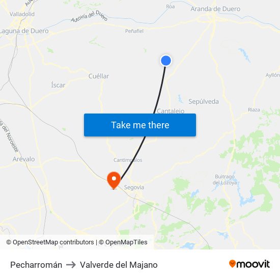 Pecharromán to Valverde del Majano map