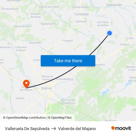 Valleruela De Sepúlveda to Valverde del Majano map