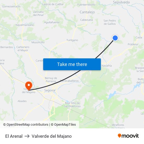 El Arenal to Valverde del Majano map