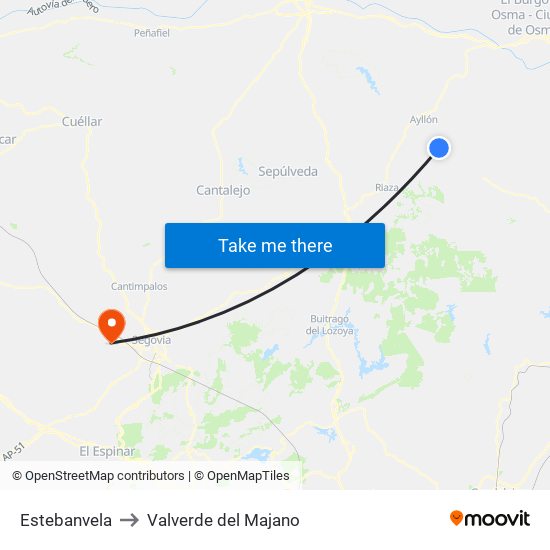 Estebanvela to Valverde del Majano map