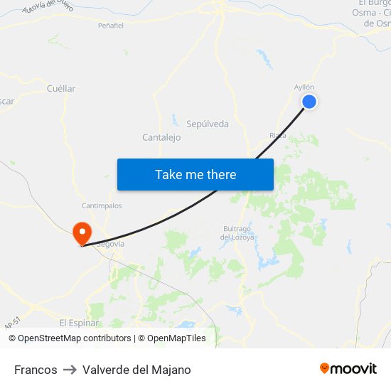 Francos to Valverde del Majano map