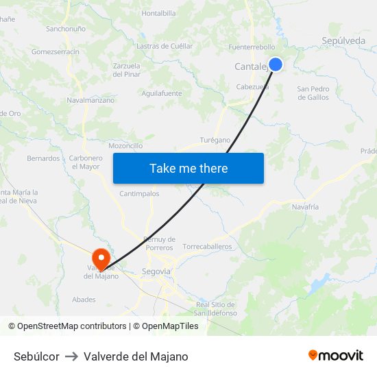 Sebúlcor to Valverde del Majano map