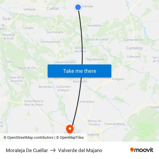 Moraleja De Cuéllar to Valverde del Majano map
