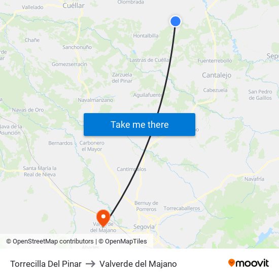 Torrecilla Del Pinar to Valverde del Majano map