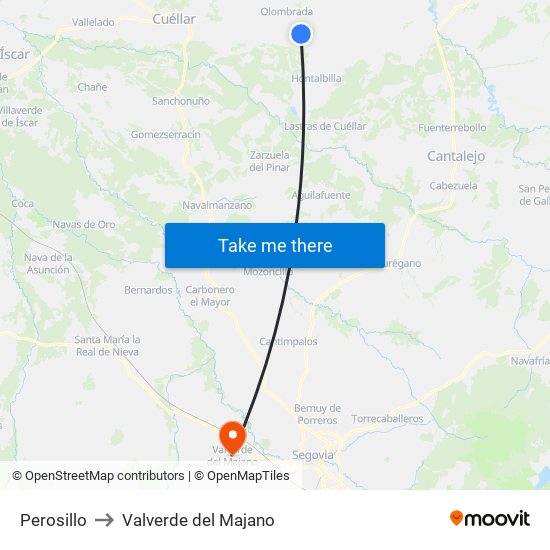 Perosillo to Valverde del Majano map