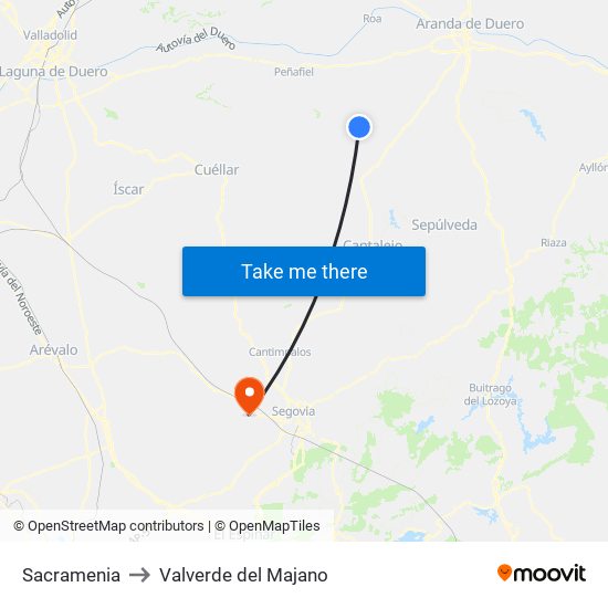 Sacramenia to Valverde del Majano map