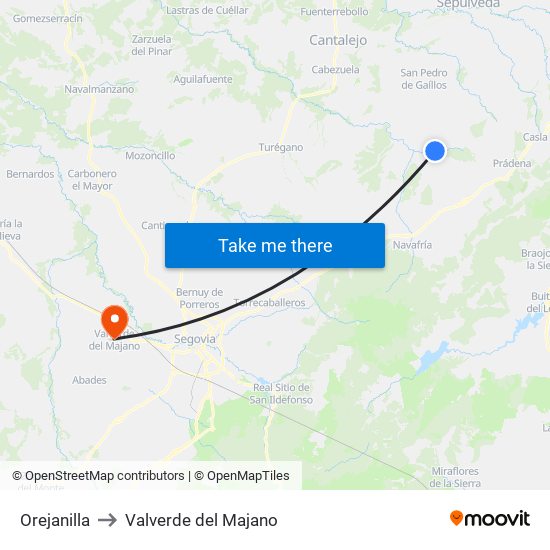 Orejanilla to Valverde del Majano map