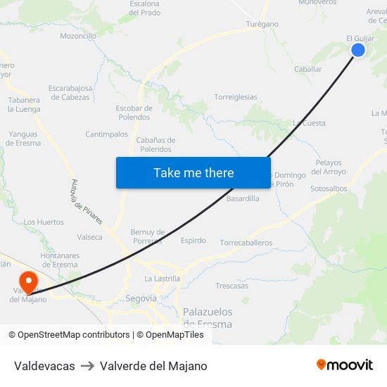 Valdevacas to Valverde del Majano map