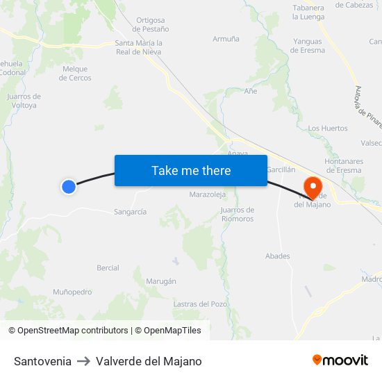 Santovenia to Valverde del Majano map
