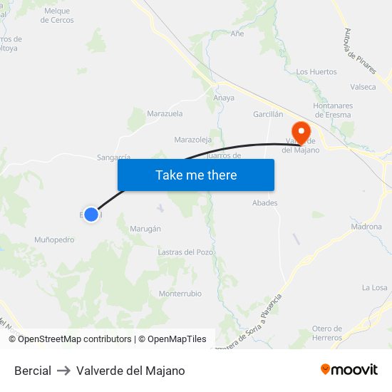 Bercial to Valverde del Majano map