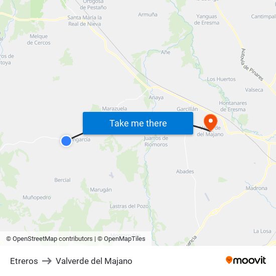 Etreros to Valverde del Majano map