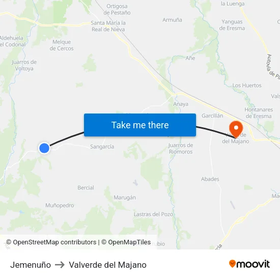 Jemenuño to Valverde del Majano map