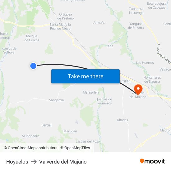 Hoyuelos to Valverde del Majano map