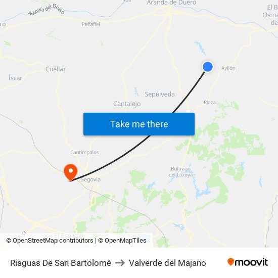 Riaguas De San Bartolomé to Valverde del Majano map