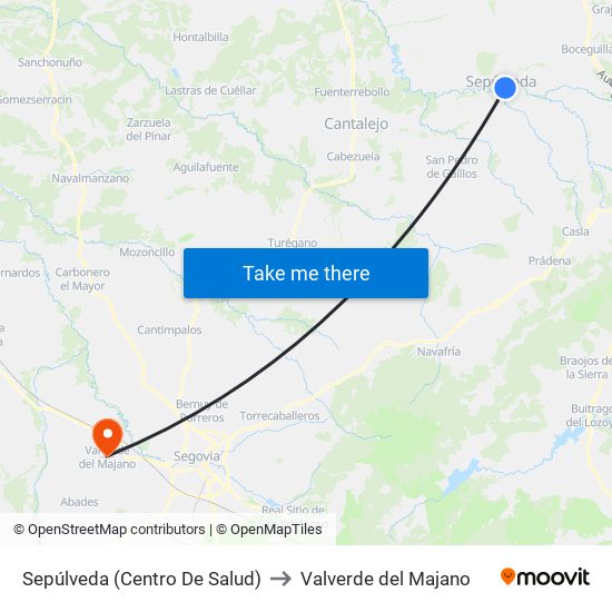 Sepúlveda (Centro De Salud) to Valverde del Majano map