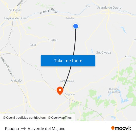 Rabano to Valverde del Majano map