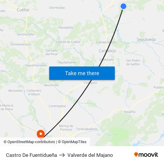 Castro De Fuentidueña to Valverde del Majano map