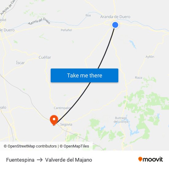 Fuentespina to Valverde del Majano map