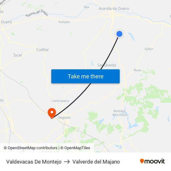 Valdevacas De Montejo to Valverde del Majano map