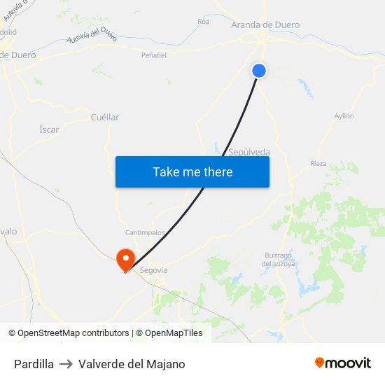 Pardilla to Valverde del Majano map