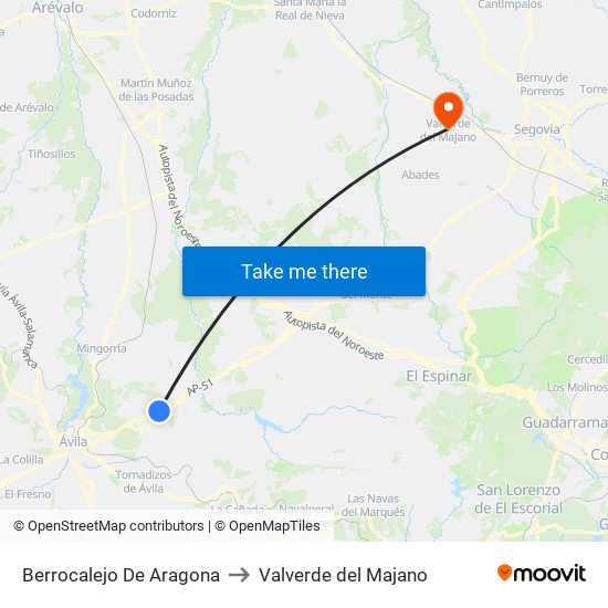 Berrocalejo De Aragona to Valverde del Majano map
