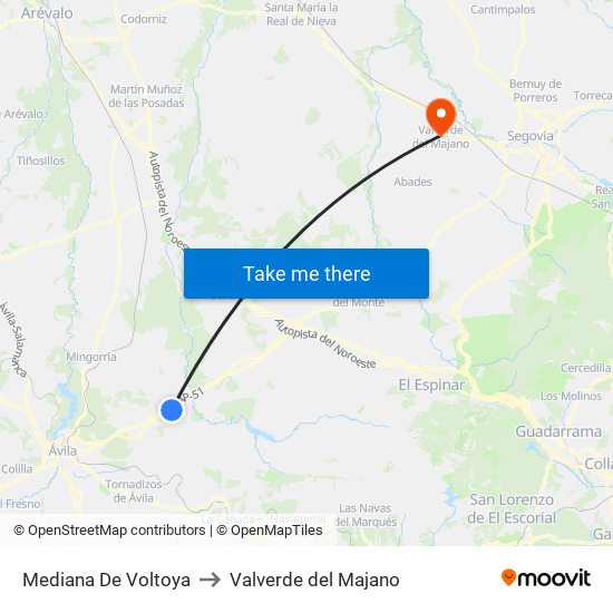 Mediana De Voltoya to Valverde del Majano map