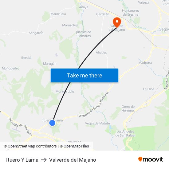Ituero Y Lama to Valverde del Majano map