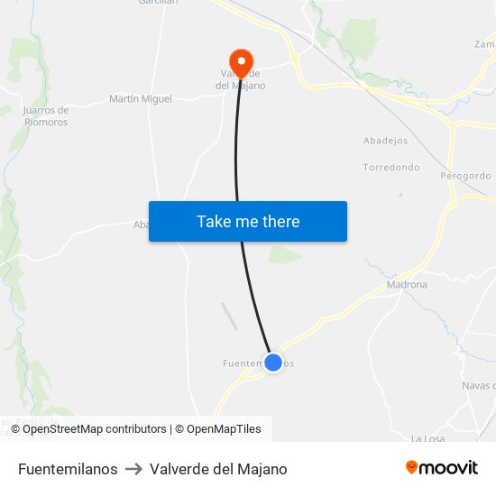 Fuentemilanos to Valverde del Majano map