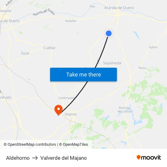 Aldehorno to Valverde del Majano map
