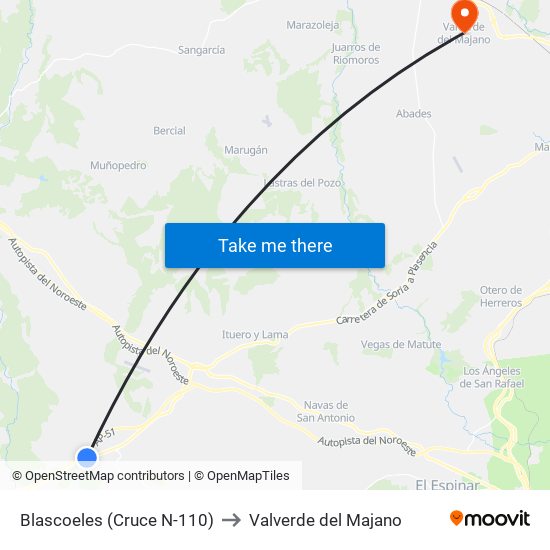 Blascoeles (Cruce N-110) to Valverde del Majano map