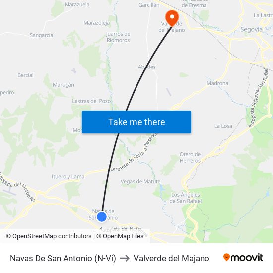 Navas De San Antonio (N-Vi) to Valverde del Majano map