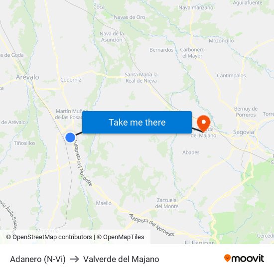 Adanero (N-Vi) to Valverde del Majano map